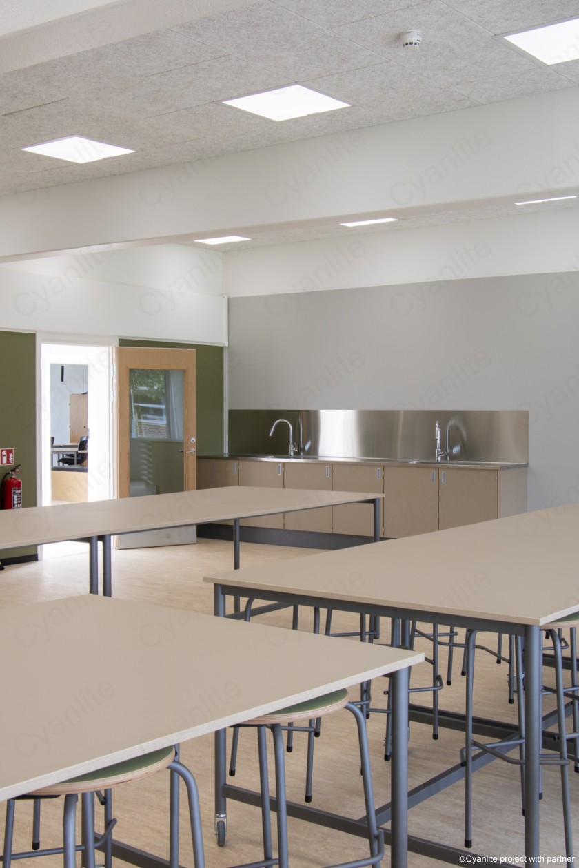 Cyanlite LED panel with integrated wireless sensor PIR motion sensor DALI for school